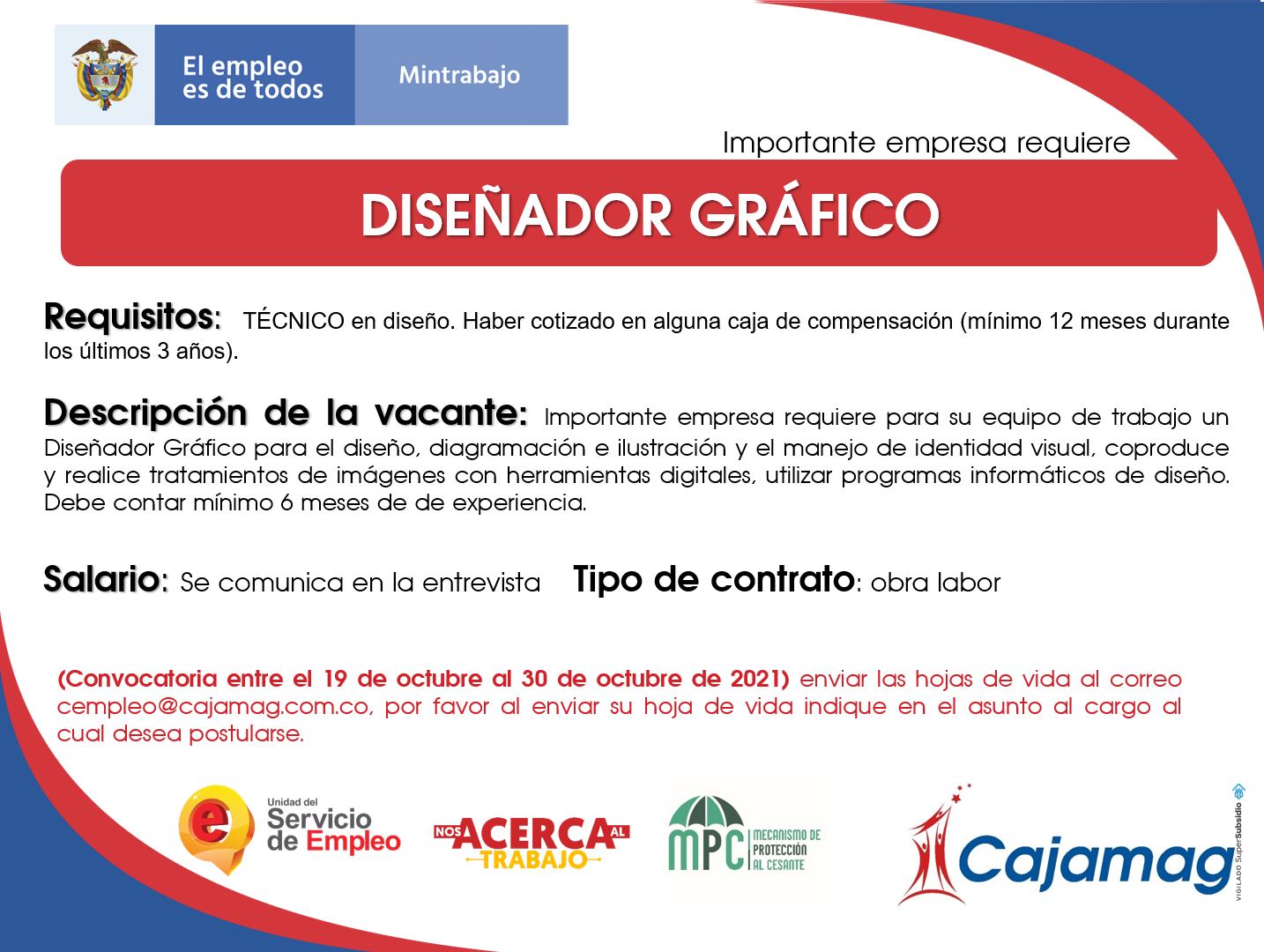 CONVOCATORIA CENTRO DE EMPLEO DISEÑADOR GRÁFICO Cajamag
