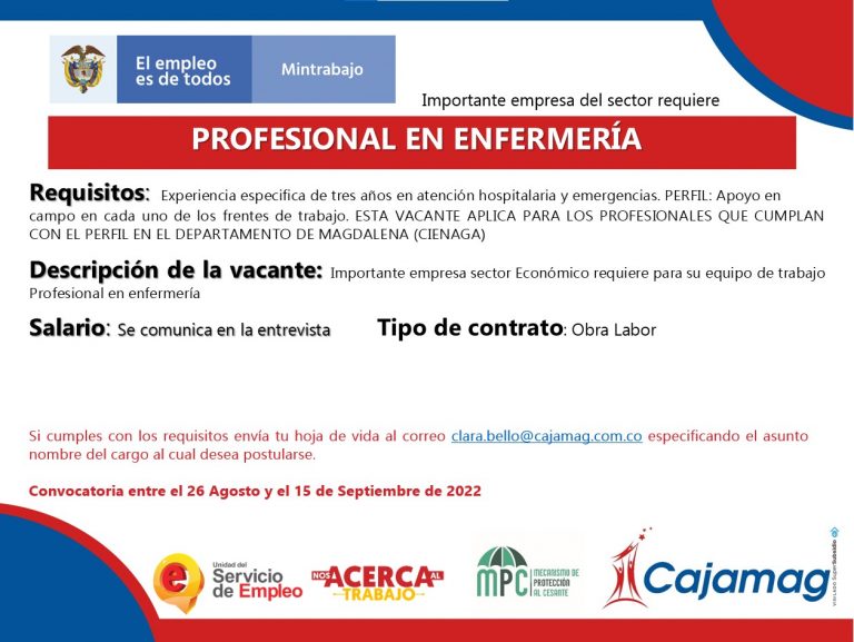 CONVOCATORIA CENTRO DE EMPLEO PROFESIONAL EN ENFERMERÍA Cajamag